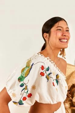 FARM RIO Pitanga Embroidered One-Shoulder Maxi Dress