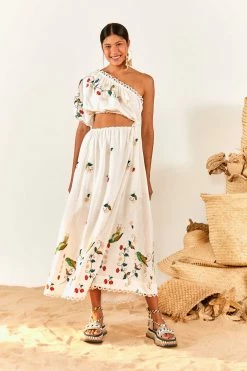 FARM RIO Pitanga Embroidered One-Shoulder Maxi Dress
