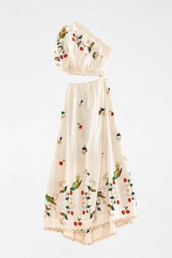 FARM RIO Pitanga Embroidered One-Shoulder Maxi Dress