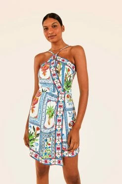 FARM RIO Tropical Tiles Embroidered Mini Dress New In