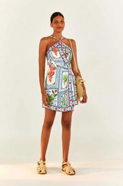 FARM RIO Tropical Tiles Embroidered Mini Dress New In
