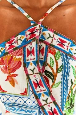 FARM RIO Tropical Tiles Embroidered Mini Dress New In