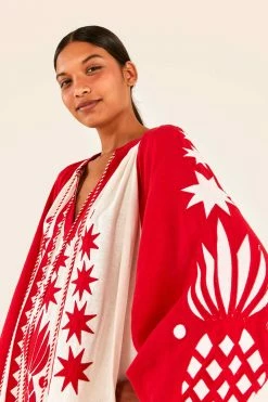 FARM RIO Red Tropical Cutwork Mini Dress