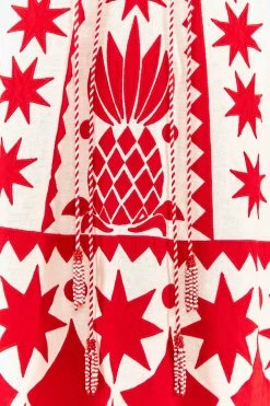 FARM RIO Red Tropical Cutwork Mini Dress