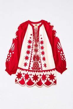 FARM RIO Red Tropical Cutwork Mini Dress