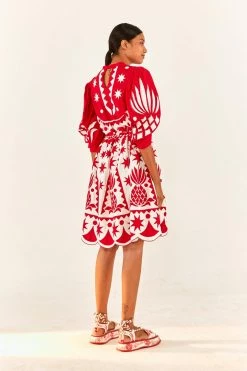FARM RIO New In Red Tropical Cutwork Midi Dress
