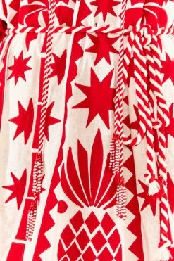 FARM RIO New In Red Tropical Cutwork Midi Dress