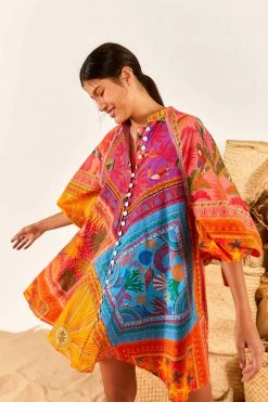 FARM RIO Mixed Scarves Button-Down Mini Dress