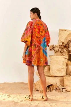 FARM RIO Mixed Scarves Button-Down Mini Dress