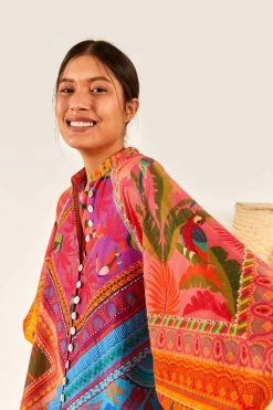 FARM RIO Mixed Scarves Button-Down Mini Dress