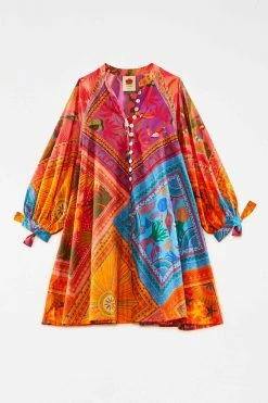 FARM RIO Mixed Scarves Button-Down Mini Dress