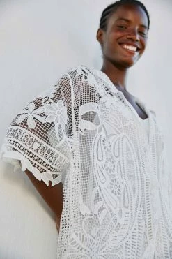 FARM RIO Tropical Wind Guipure Lace Shirt New In