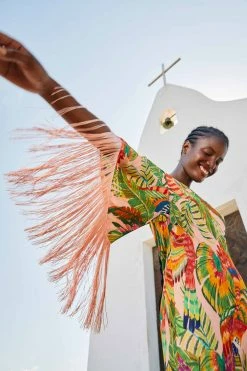 FARM RIO Macaw Leaves One-Shoulder Midi Dress