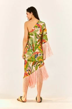 FARM RIO Macaw Leaves One-Shoulder Midi Dress
