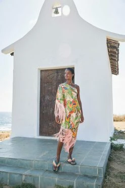 FARM RIO Macaw Leaves One-Shoulder Midi Dress