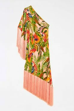 FARM RIO Macaw Leaves One-Shoulder Midi Dress