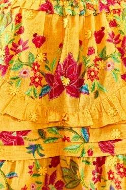 FARM RIO Yellow Flower Dream Layered Mini Skirt