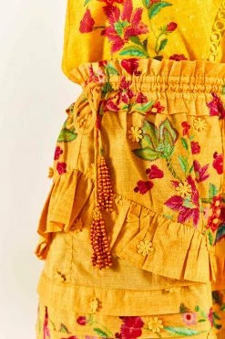 FARM RIO Yellow Flower Dream Layered Mini Skirt