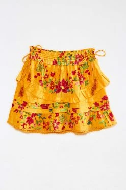 FARM RIO Yellow Flower Dream Layered Mini Skirt