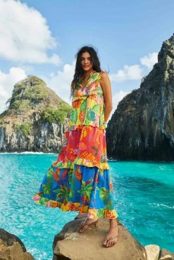 FARM RIO Mixed Prints Tiered Maxi Dress