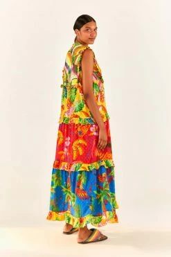 FARM RIO Mixed Prints Tiered Maxi Dress