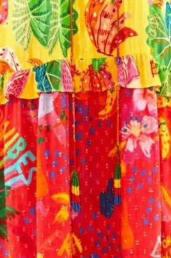 FARM RIO Mixed Prints Tiered Maxi Dress
