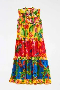 FARM RIO Mixed Prints Tiered Maxi Dress