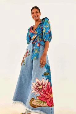 FARM RIO New In Embroidered Denim Pants