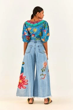 FARM RIO New In Embroidered Denim Pants