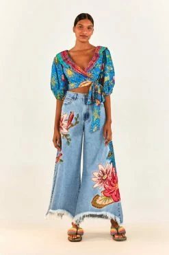 FARM RIO New In Embroidered Denim Pants