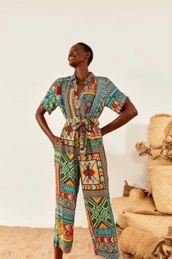 FARM RIO New In Banana Scarves Belted Jumpsuit
