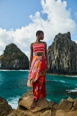 FARM RIO Red Mixed Fruits Ocean Maxi Skirt