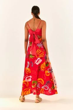 FARM RIO Red Mixed Fruits Ocean Maxi Skirt