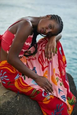 FARM RIO Red Mixed Fruits Ocean Maxi Skirt