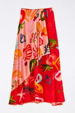 FARM RIO Red Mixed Fruits Ocean Maxi Skirt