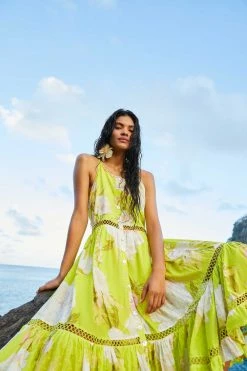 FARM RIO Yellow Neon Garden Midi Dress New In