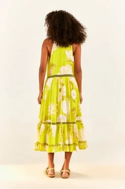FARM RIO Yellow Neon Garden Midi Dress New In