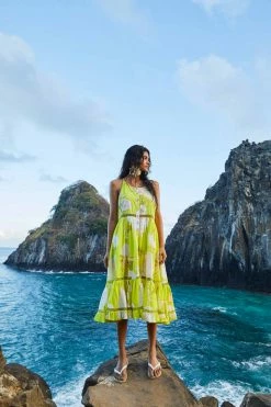 FARM RIO Yellow Neon Garden Midi Dress New In