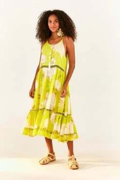 FARM RIO Yellow Neon Garden Midi Dress New In