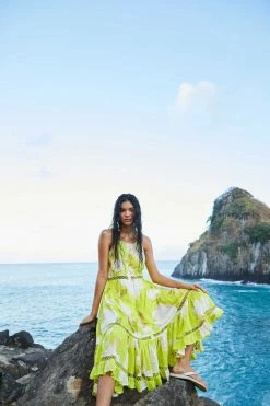 FARM RIO Yellow Neon Garden Midi Dress New In