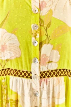 FARM RIO Yellow Neon Garden Midi Dress New In