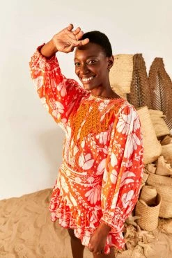 FARM RIO New In Orange Neon Jungle Mini Blouse