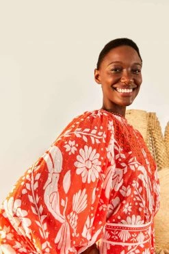 FARM RIO New In Orange Neon Jungle Mini Blouse