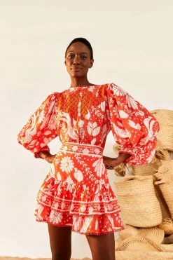 FARM RIO Orange Neon Jungle Mini Skirt