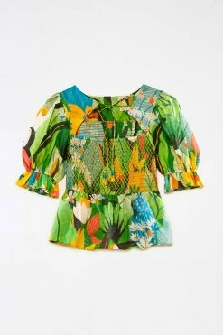 FARM RIO Vintage Toucans Smocked Blouse