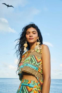 FARM RIO Banana Scarves Crop Top