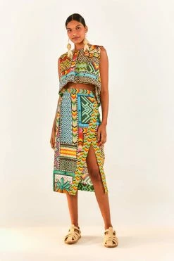 FARM RIO Banana Scarves Crop Top