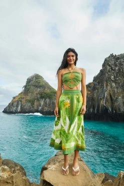 FARM RIO Fresh Forest Scarf Midi Skirt