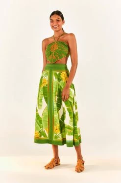 FARM RIO Fresh Forest Scarf Midi Skirt