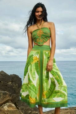 FARM RIO Fresh Forest Scarf Midi Skirt